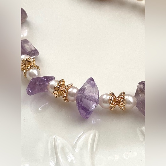 GP47-Handmade Natural Amethyst And Natural Freshwater Baby Pearl Necklace - Picture 8 of 13